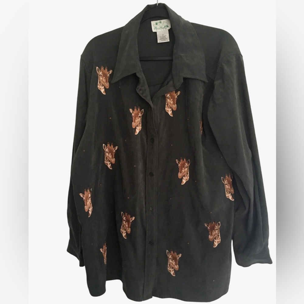 Vintage Quacker Factory Giraffe Shirt Button Up Embroidered 1X